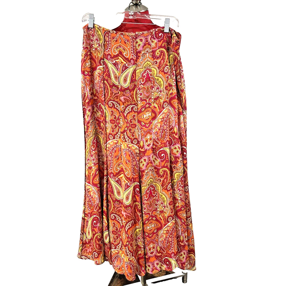 Vintage Talbots Silk Maxi Skirt Size 10 Pink Orange Yellow Paisley Lined Luxury